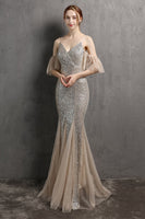 Load image into Gallery viewer, Champagne Sequin Long Formal Dress with Ruffles