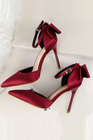 Load image into Gallery viewer, Burgundy Satin Prom Heels with Bowknot