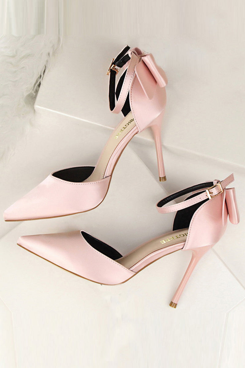 Load image into Gallery viewer, Burgundy Satin Prom Heels with Bowknot