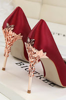 Load image into Gallery viewer, Burgundy Shallow Metal Stiletto Heels