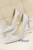Load image into Gallery viewer, Burgundy Shallow Metal Stiletto Heels