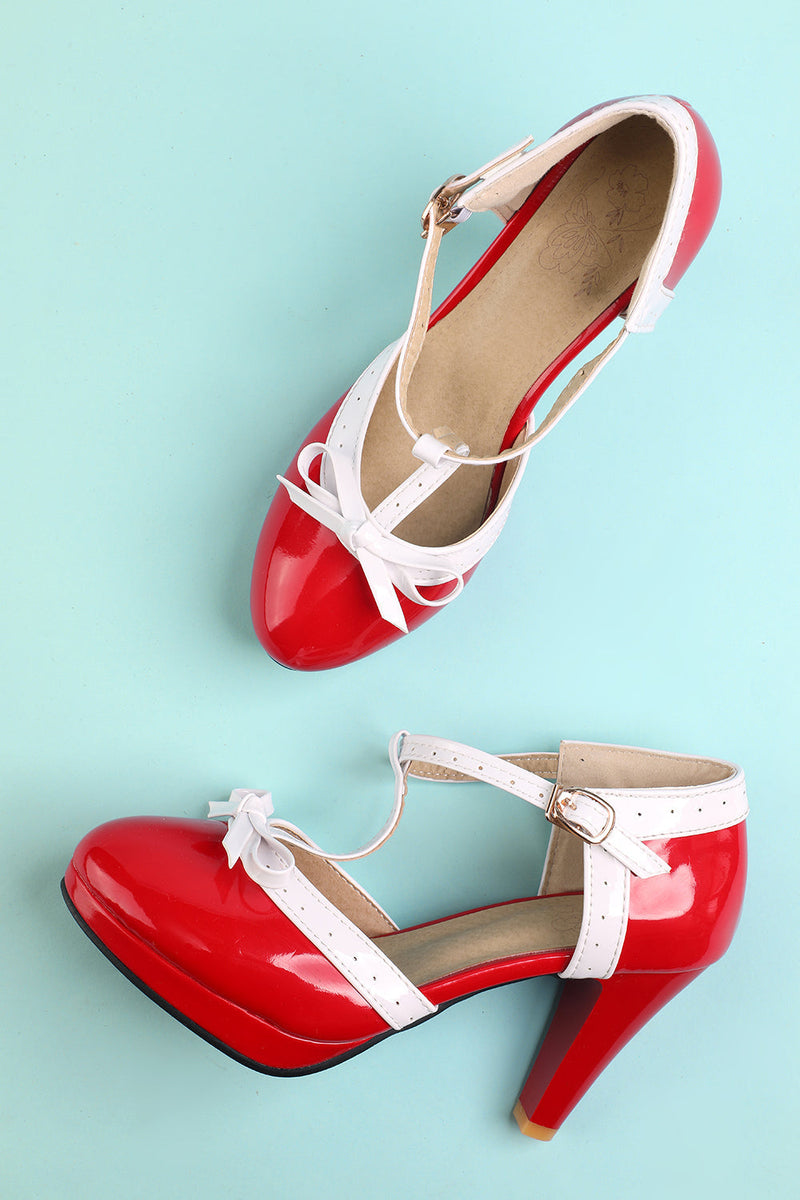 Load image into Gallery viewer, Vintage Red T-Strap Heels