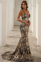 Load image into Gallery viewer, Gold Sequin Mermaid Long Prom Dress