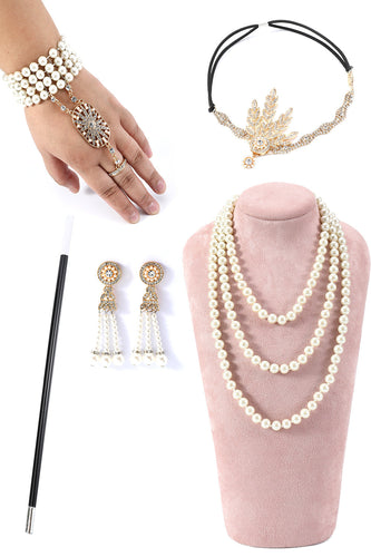 1920s Flapper Golden/Silver Accessories Set