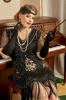 Load image into Gallery viewer, Plus Size 1920s Gatsby Sequin Fringed Paisley Flapper Dress