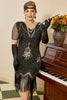 Load image into Gallery viewer, Black Golden Sequins Gatsby Fringed Plus Size 1920s Dress