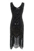 Load image into Gallery viewer, Black V-neck Fringe Sequins 1920s Dress