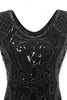 Load image into Gallery viewer, Black V-neck Fringe Sequins 1920s Dress