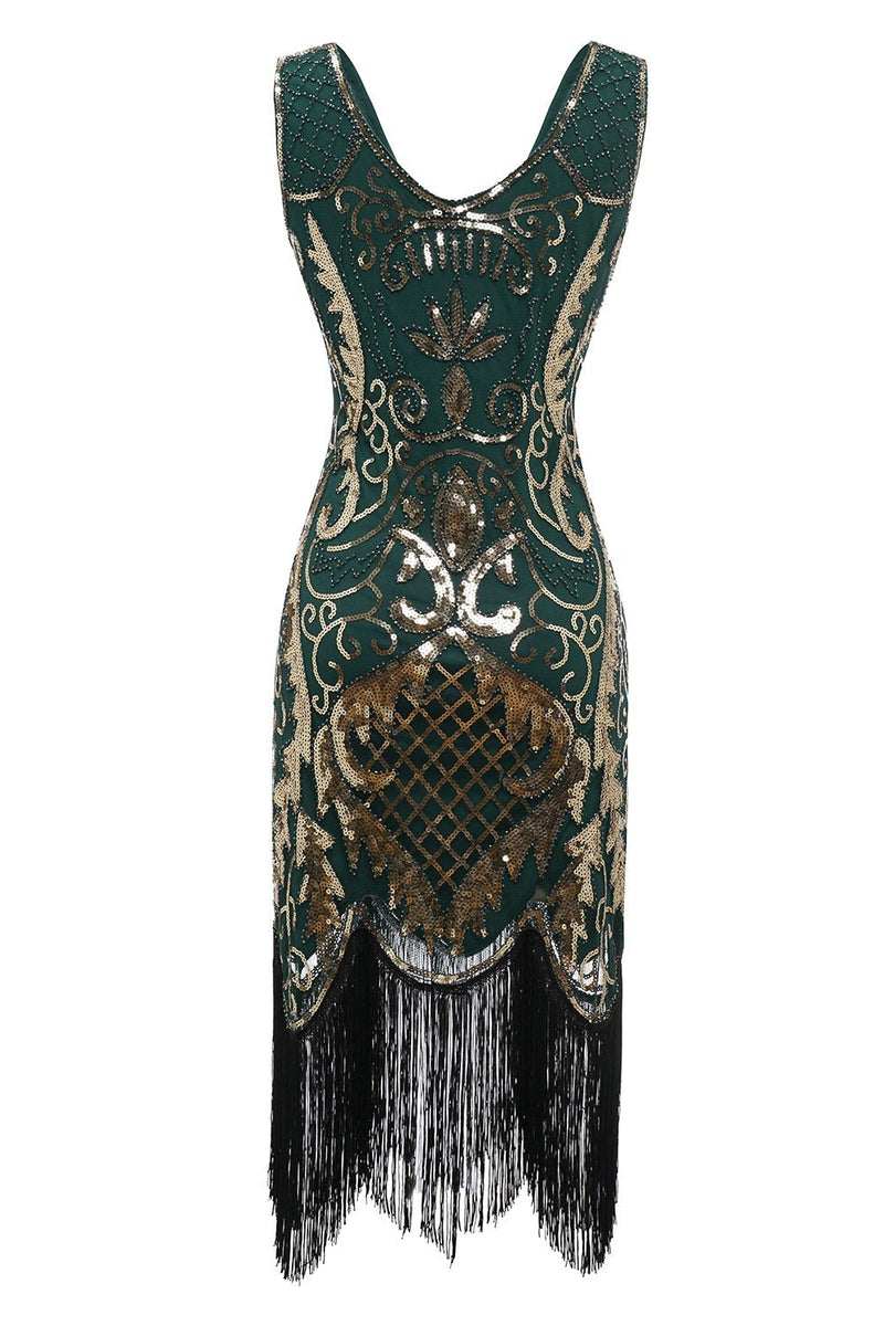 Load image into Gallery viewer, Black V-neck Fringe Sequins 1920s Dress