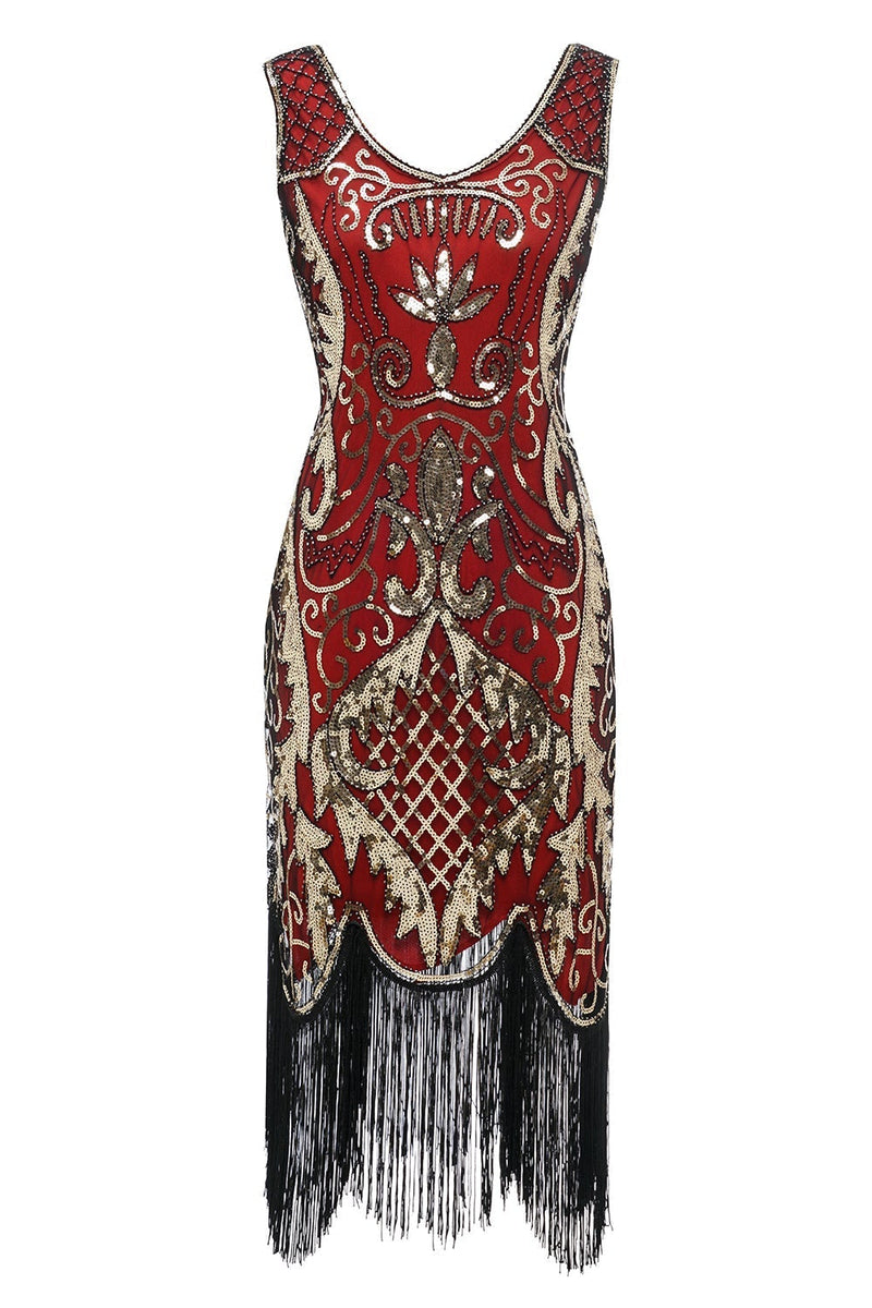 Load image into Gallery viewer, Black V-neck Fringe Sequins 1920s Dress