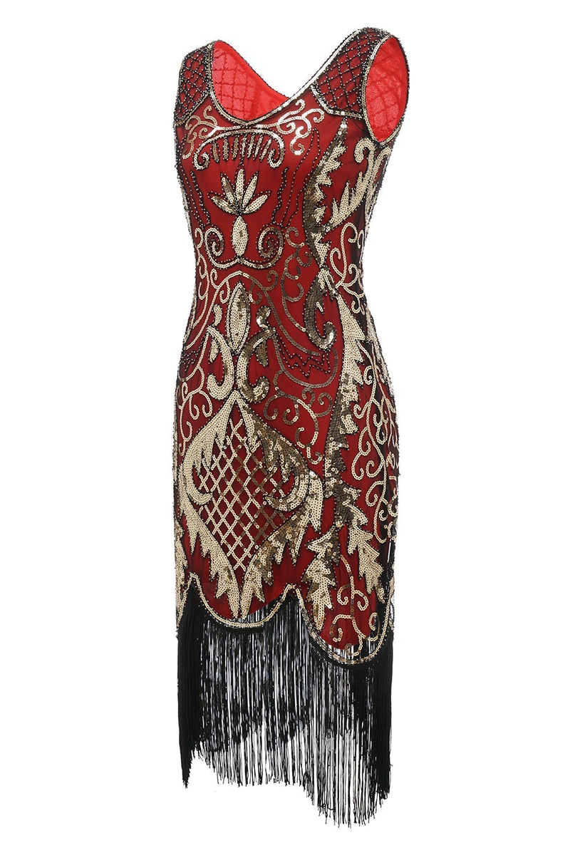 Load image into Gallery viewer, Black V-neck Fringe Sequins 1920s Dress