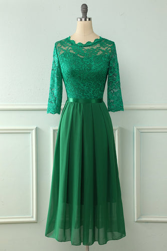 Green Lace Mothet Of The Bride Dress with Long Sleeves
