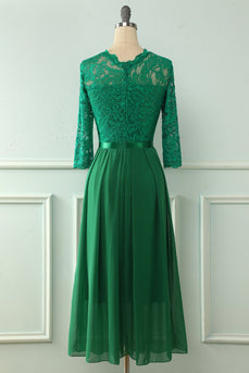 Green Lace Mothet Of The Bride Dress with Long Sleeves