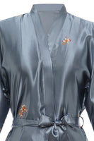 Load image into Gallery viewer, Grey Crane Printed Satin Bridal Robe