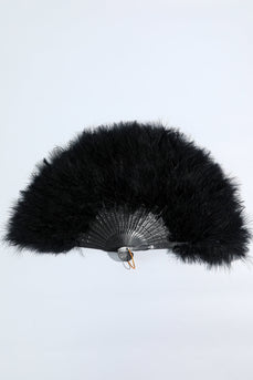 Gatsby Black Feather Folding Fan