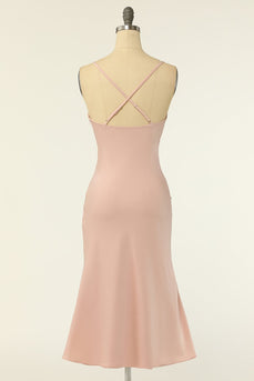 Sheath Spaghetti Straps Blush Bridesmaid Dress