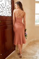 Load image into Gallery viewer, Brown Spaghetti Straps Slip Bridesmaid Dress
