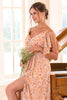 Load image into Gallery viewer, Floral Print Orange Bridesmaid Dress