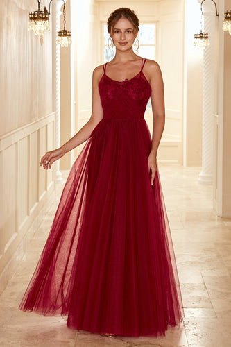 Burgundy Long Bridesmaid Dress with Lace