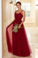 Load image into Gallery viewer, Burgundy Long Bridesmaid Dress with Lace