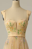 Load image into Gallery viewer, A Line Sweetheart Champagne Long Formal Dress with Embroidery