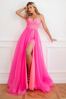 Load image into Gallery viewer, Fuchsia Detachable Train Sequin Formal Dress