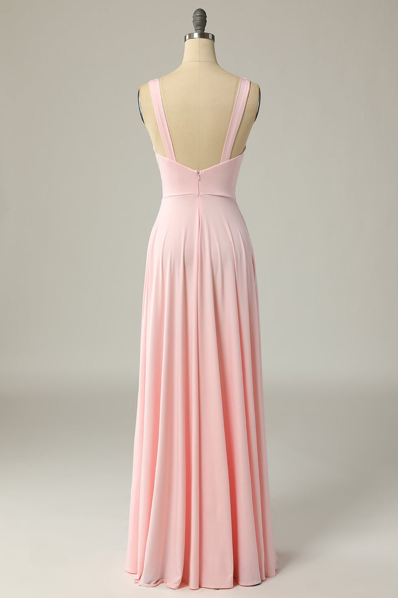 Load image into Gallery viewer, Classic A Line V Neck Yellow Long Formal Dress with Split Front