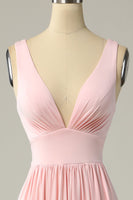 Load image into Gallery viewer, Classic A Line V Neck Yellow Long Formal Dress with Split Front