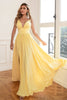 Load image into Gallery viewer, Classic A Line V Neck Yellow Long Formal Dress with Split Front
