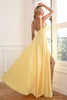 Load image into Gallery viewer, Classic A Line V Neck Yellow Long Formal Dress with Split Front