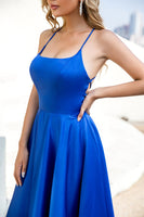 Load image into Gallery viewer, Royal Blue Backless Satin Formal Dress