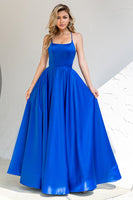 Load image into Gallery viewer, Royal Blue Backless Satin Formal Dress
