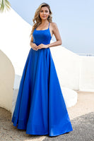 Load image into Gallery viewer, Royal Blue Backless Satin Formal Dress