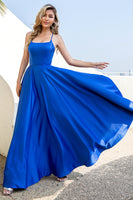 Load image into Gallery viewer, Royal Blue Backless Satin Formal Dress