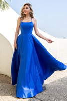 Load image into Gallery viewer, Royal Blue Backless Satin Formal Dress