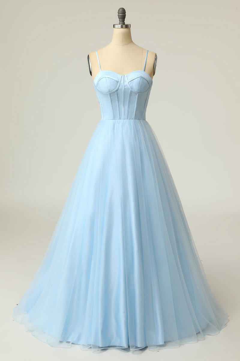 Load image into Gallery viewer, A Line Spaghetti Straps Light Purple Long Formal Dress