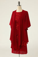 Load image into Gallery viewer, Dark Red Two Piece Mother of the Bride Dress with Lace