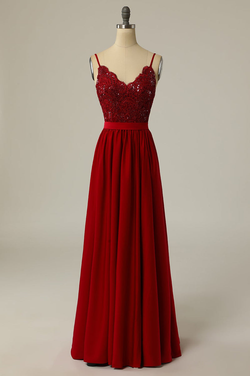 Load image into Gallery viewer, Burgundy Long Formal Dress with Beading Lace