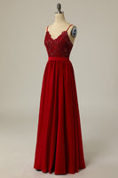 Load image into Gallery viewer, Burgundy Long Formal Dress with Beading Lace