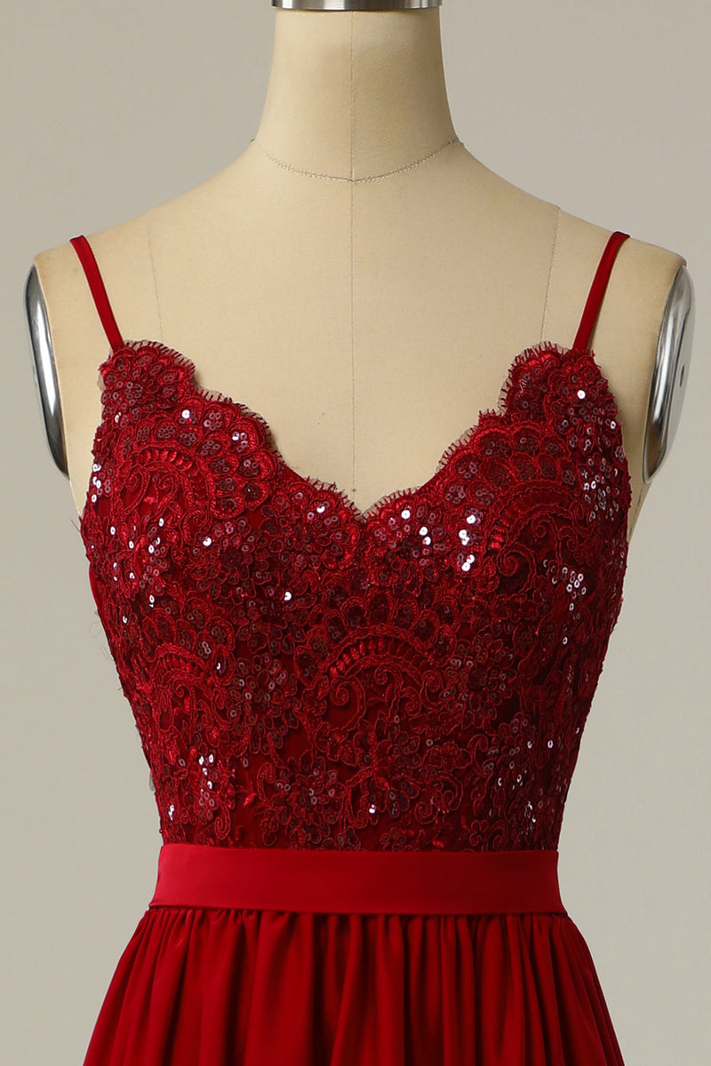 Load image into Gallery viewer, Burgundy Long Formal Dress with Beading Lace