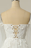 Load image into Gallery viewer, A Line Off the Shoulder Ivory Bridal Dress with Long Sleeves