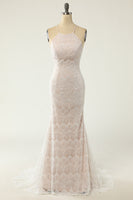 Load image into Gallery viewer, Mermaid Halter White Lace Wedding Dress with Sweep Train