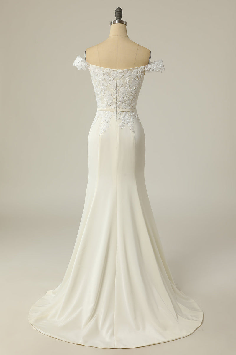 Load image into Gallery viewer, Mermaid Off the Shoulder White Wedding Dress with Appliques