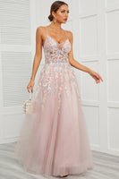 Load image into Gallery viewer, Spaghetti Straps Pink Tulle Formal Dress