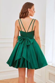 Green Satin Short Formal Dress