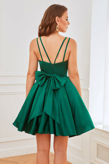Green Satin Short Formal Dress
