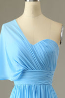 Load image into Gallery viewer, One Shoulder Blue Bridesmaid Dress