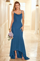 Load image into Gallery viewer, Ink Blue High-low Bridesmaid Dress