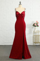 Load image into Gallery viewer, Lace Dark Red Bridesmaid Dress