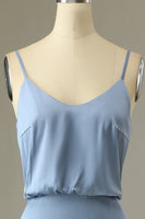 Load image into Gallery viewer, Spaghetti Straps Grey Blue Long Bridesmaid Dress